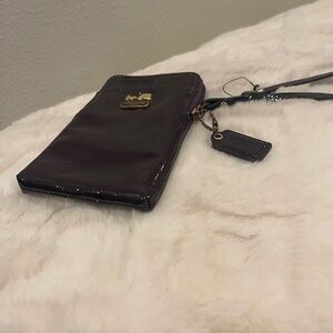 SOLD - Coach Dark Purple Wristlet with Gold Accents